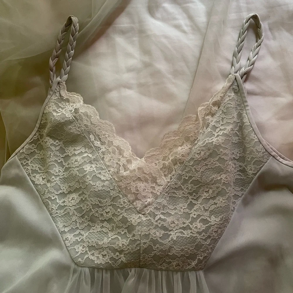 vintage lace puff sleeve embellished slip dress and coverup - Picture 3 of 10